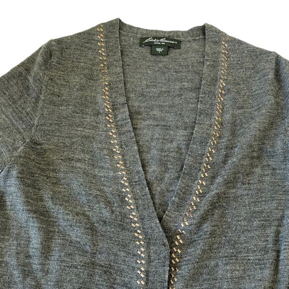 Eddie Bauer 100% Merino Wool Cardigan Sz S Women’s V Neck Sweater Brass Green - Picture 8 of 10